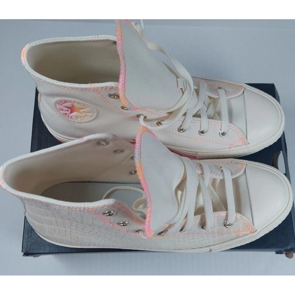 Converse CTAS Eva Lift Hi Kids Sneakers 7 Egret Astral Pink Rainbow Platform - Picture 6 of 6